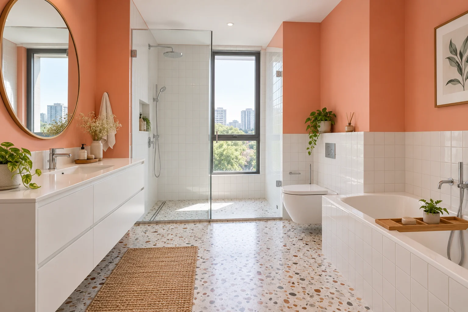 Peach coral, white & terrazzo