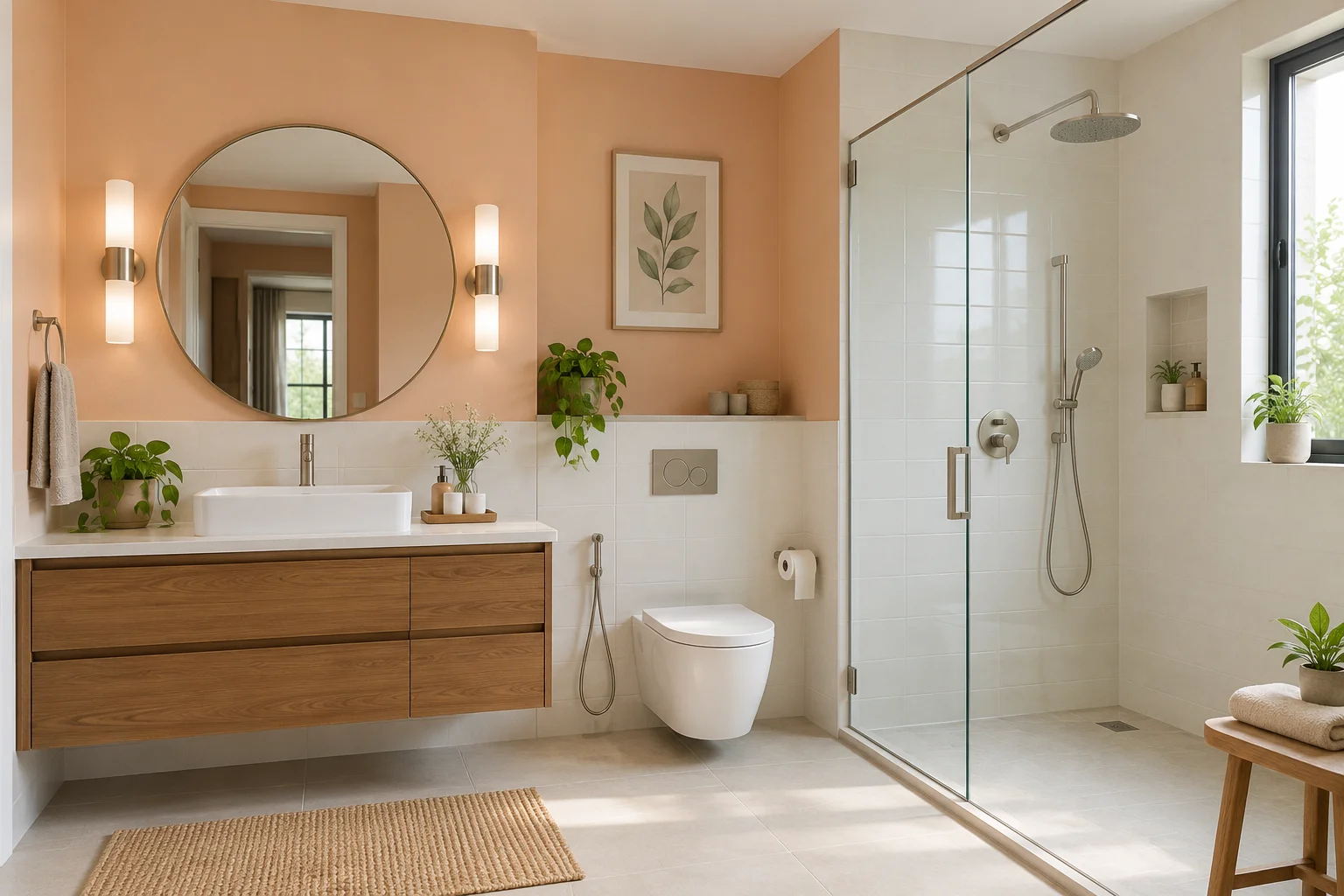 Pale peach, white & brushed nickel
